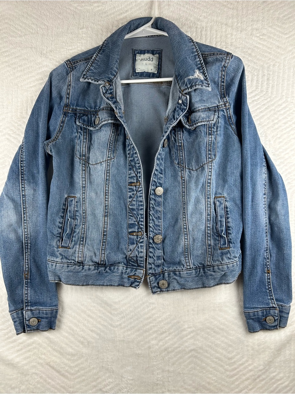 Mudd Women's Medium Blue Distressed Denim Jacket